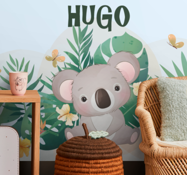 Coala fofo para menino com fotomural vinílico de parede com nome  - TenStickers
