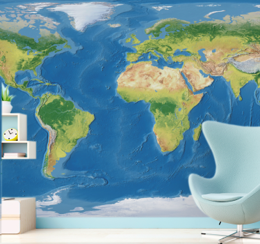 Fotomurais 3D Mapa-múndi geográfico realista - TenStickers