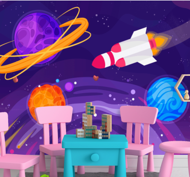 Fotomurais paisagistícos Nave espacial e planetas da galáxia dos  - TenStickers