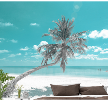 Fotomurais paisagistícos Praia com palmeira inclinada - TenStickers