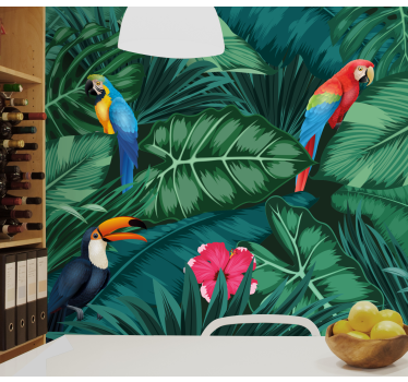 Fotomurais paisagistícos Selva colorida com papagaio - TenStickers
