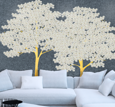 Fotomurais plantas e flores árvores douradas com flores brancas - TenStickers
