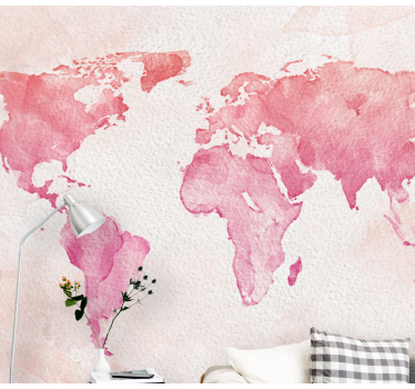 fotomural vinílico de parede de mapa-múndi de cor rosa neutro - TenStickers