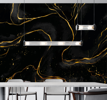 fotomural vinílico de sala de estar em mármore preto e dourado - TenStickers