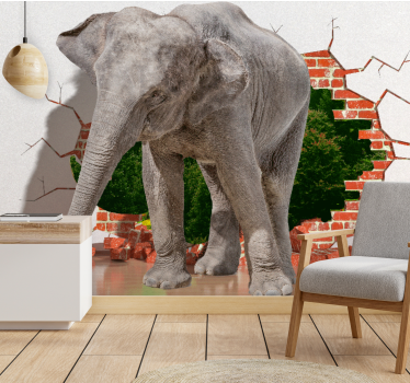 Murais de parede 3d elefante quebrando parede - TenStickers