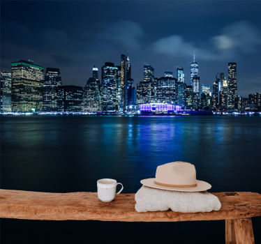Murais de parede cidades e países Manhattan azul à noite - TenStickers