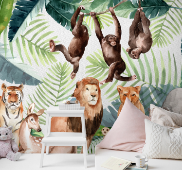 Murais de parede pintados para crianças de safári na selva - TenStickers