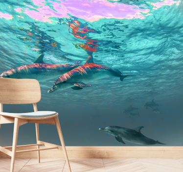 Mural de parede animais golfinhos nadando brincando - TenStickers
