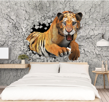 Mural de parede animais tigre rompendo a parede - TenStickers