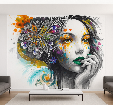Mural de parede de arte urbana retrato de cores explosivas - TenStickers