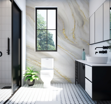 Mural de parede banho mármore branco e dourado - TenStickers