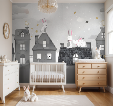 Mural de parede bebés coelhos à noite - TenStickers