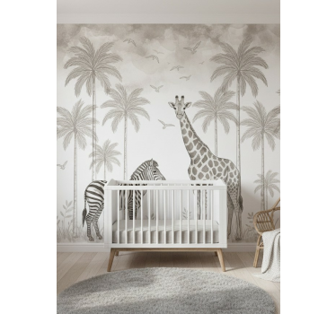Mural de parede bebés com estampa de jungle monocromática - TenStickers
