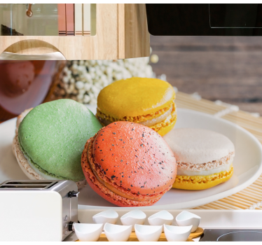 Mural de parede com frases delícia de macarons coloridos - TenStickers
