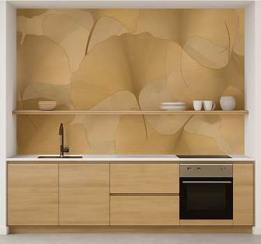Mural de parede cozinha sobreposição de ginko dourado - TenStickers