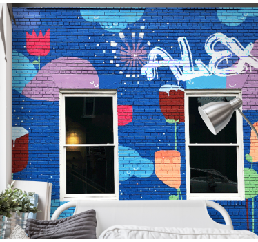Mural de parede de arte urbana elementos florais coloridos - TenStickers