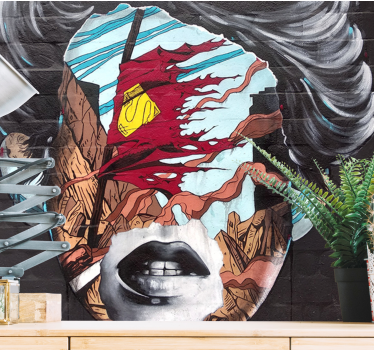 Mural de parede de arte urbana perfil humano fragmentado - TenStickers