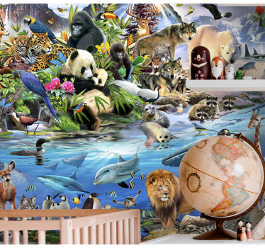 Mural de parede infantil cena de safári de vida selvagem - TenStickers