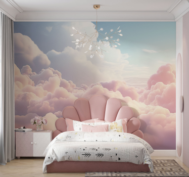 Mural de parede infantil paisagem de nuvem rosa - TenStickers