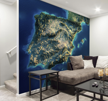 Mural de parede mapa 3d Península Ibérica - TenStickers