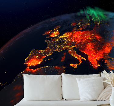 Mural de parede mapa mundial noite europeia brilhante - TenStickers