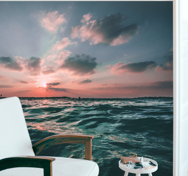 Mural de parede mar pôr do sol sobre as ondas - TenStickers
