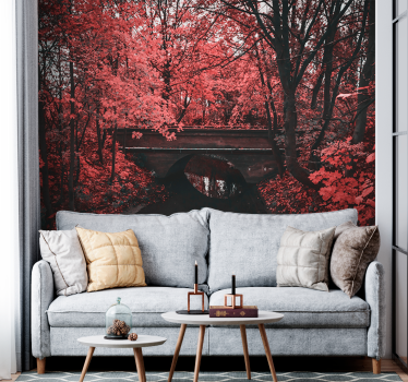 Mural de parede natureza floresta de folhas vermelhas - TenStickers