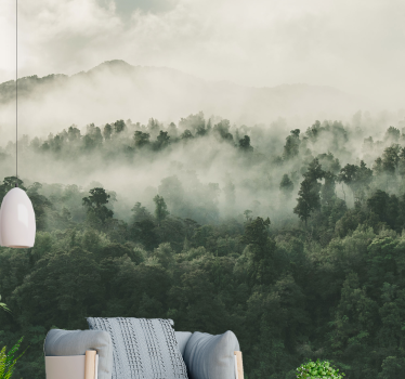 Mural de parede natureza paisagem de bosque nevoento - TenStickers