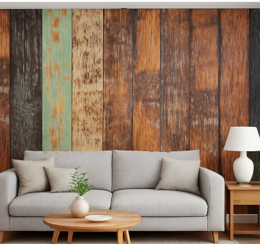 Mural de parede para a sala tábuas de madeira coloridas - TenStickers