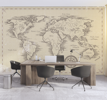 Mural de parede escritório mapa do mundo antigo. Esta é uma repre - TenStickers