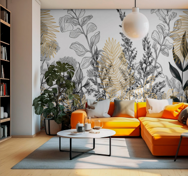 Mural de parede para a sala desenhos de plantas - TenStickers