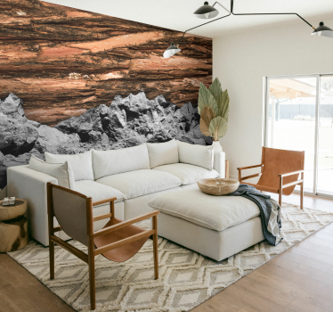 Mural de parede para a sala madeira e pedra - TenStickers