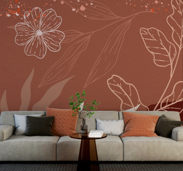 mural de parede terracota design minimalista de folhas - TenStickers