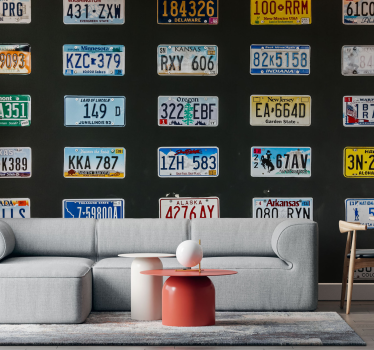 Mural de parede veículos placas de licença coloridas - TenStickers