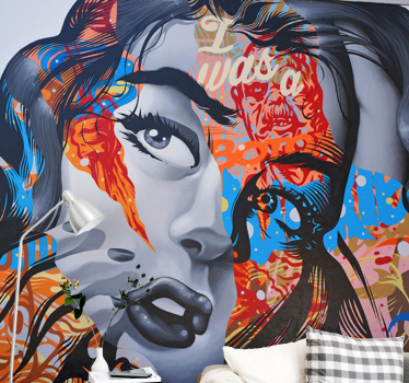 Pop art mulher retrato pintando murais com graffiti - TenStickers