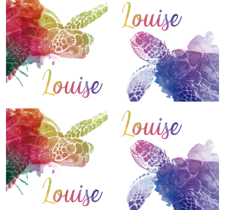 Base para copos de animais tartaruga colorida com nome - TenStickers