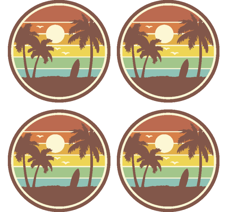 Bases para copos retro Paisagem de surf retrô - TenStickers