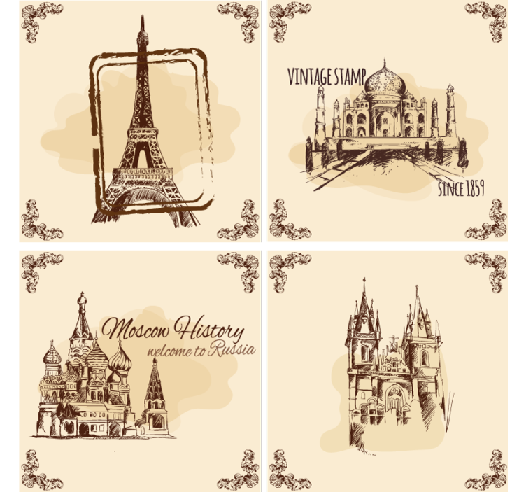 Bases para copos vintage Postais elegantes - TenStickers