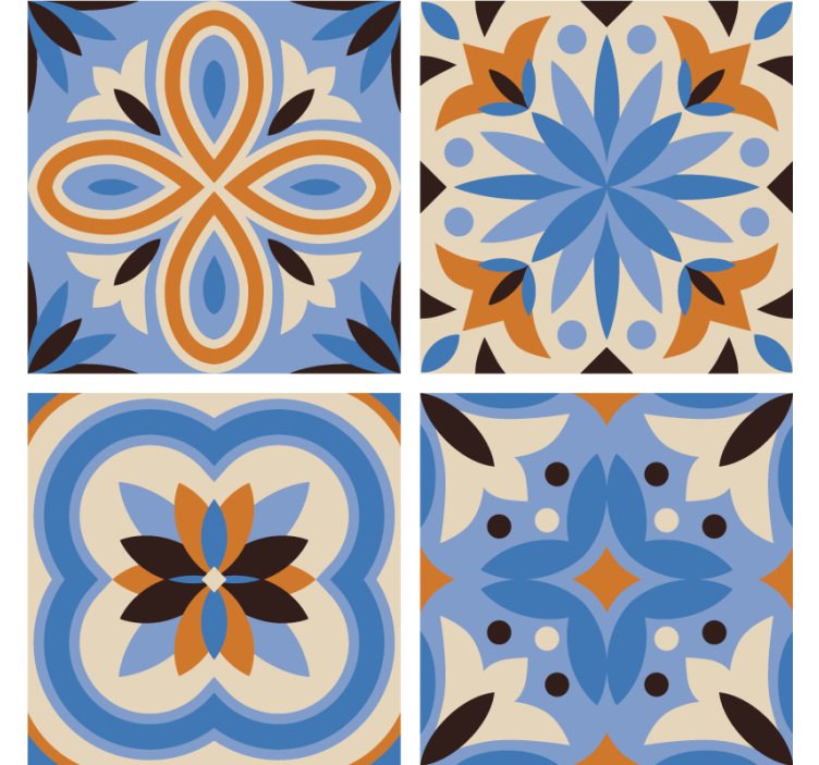 Bases para copos de azulejos Coleção de azulejos azuis e laranja - TenStickers
