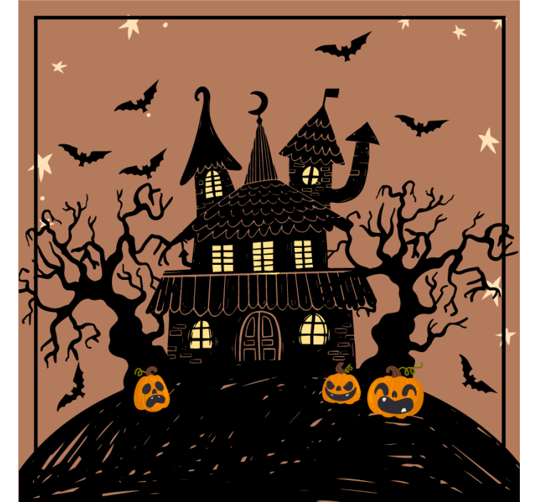Casa mal-assombrada com morcegos base para copos de halloween - TenStickers