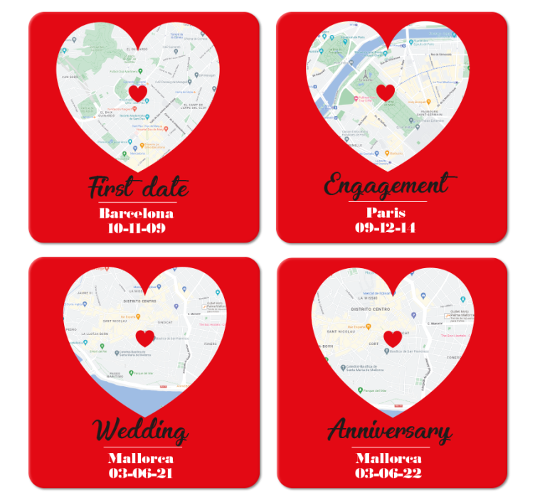 Bases para copos casamento mapa personalizável - TenStickers