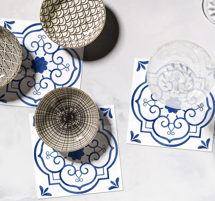 Base para copos de azulejos floral azul e branco - TenStickers