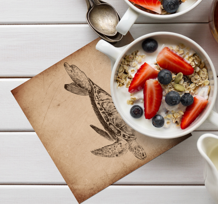 Base para copos vintage ilustração de tartaruga - TenStickers