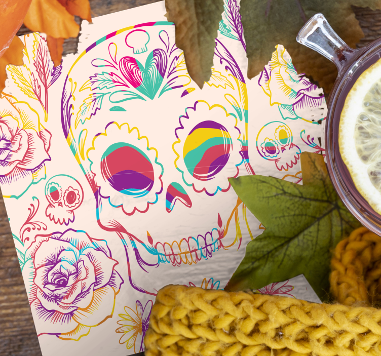 Base paracopos halloween caveira floral colorida - TenStickers