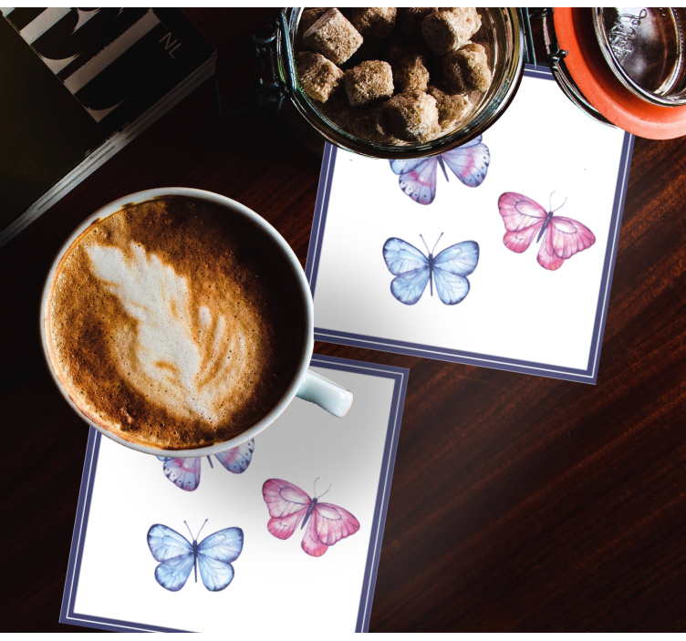 Bases para copos arranjo de borboletas coloridas - TenStickers