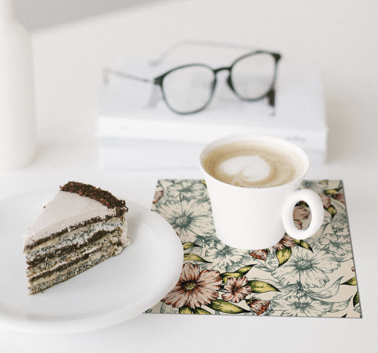 Bases para copos arte em padrão floral - TenStickers