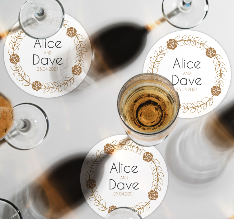 Bases para copos casamentos com design de guirlanda floral - TenStickers