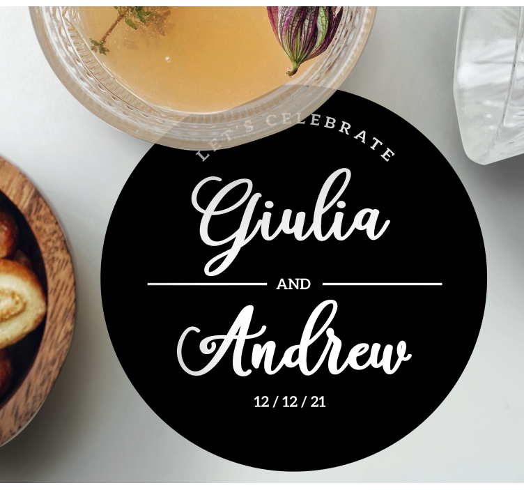 Bases para copos casamentos com nomes personalizados - TenStickers