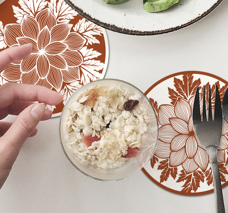 Bases para copos com arranjo de padrão floral - TenStickers