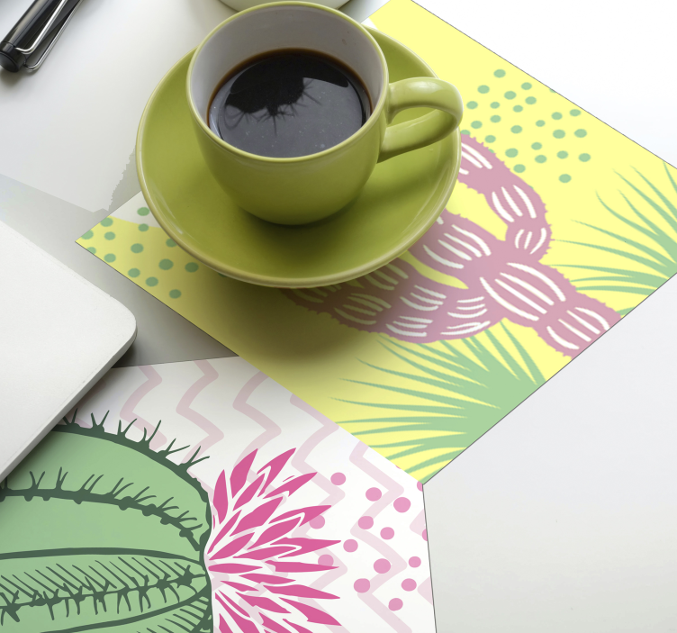 Bases para copos com estampa de cacto vibrante - TenStickers